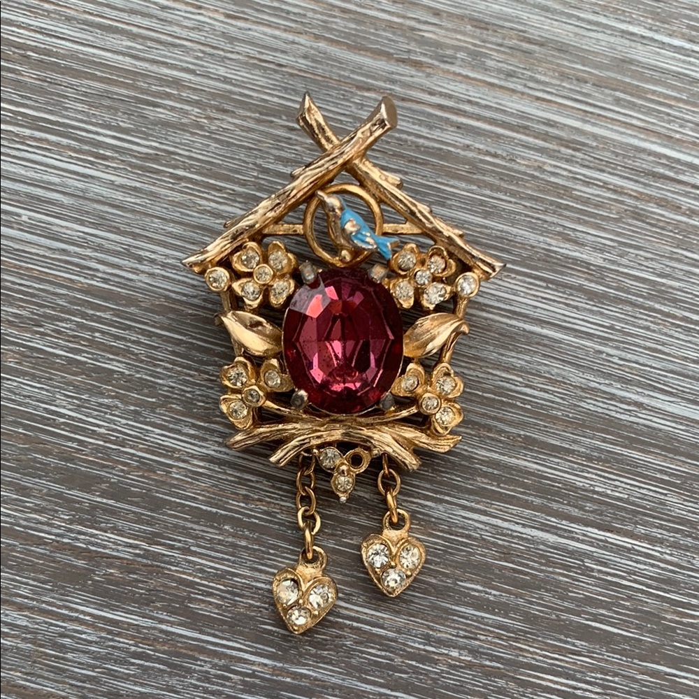 Cuckoo Clock Brooch with Accents